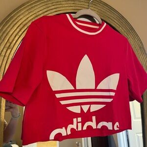 XS hot pink Adidas Dropped Trefoil Crop Tshirt